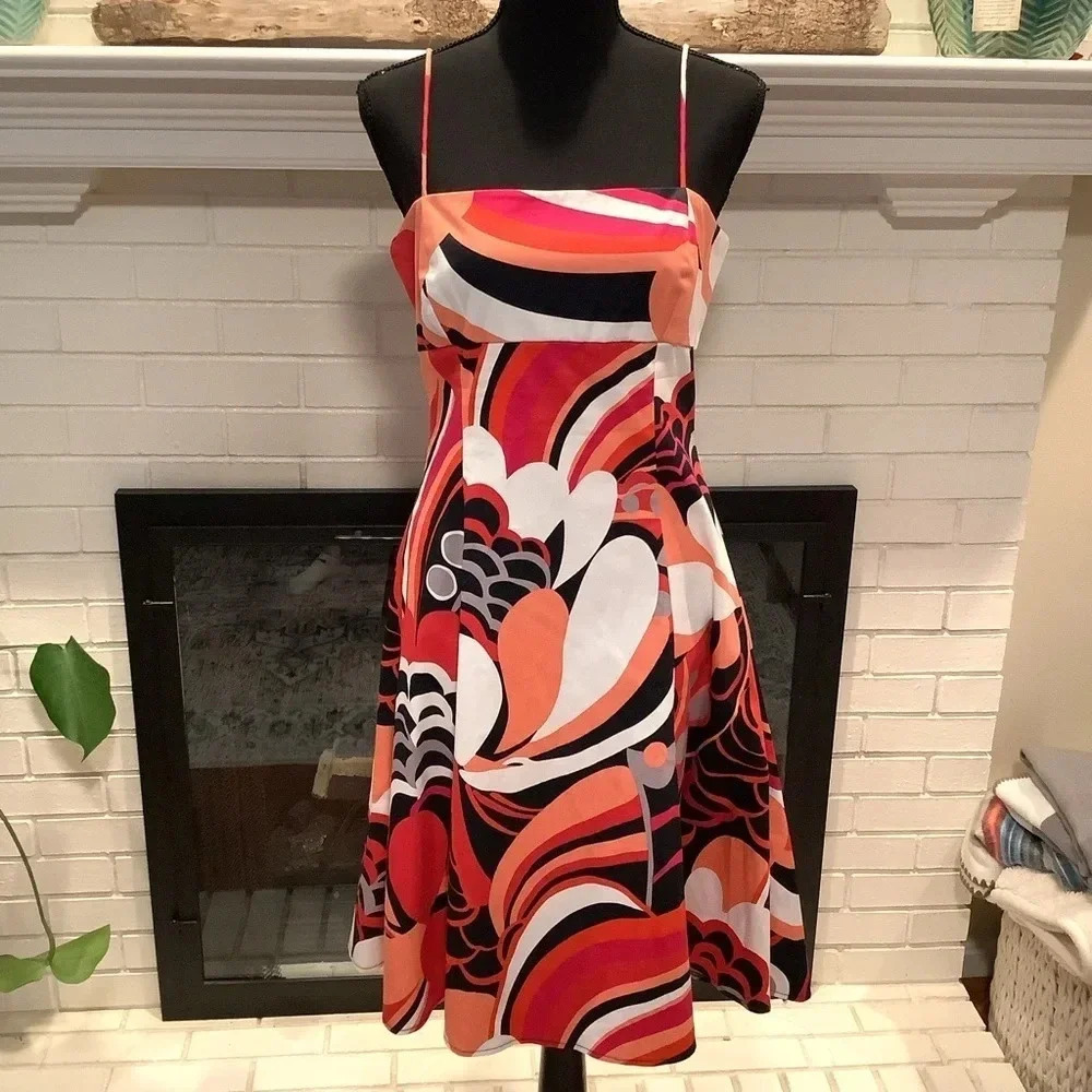#298 Gorgeous Nine West Bold Pattern Spaghetti Strap Dress Size 8